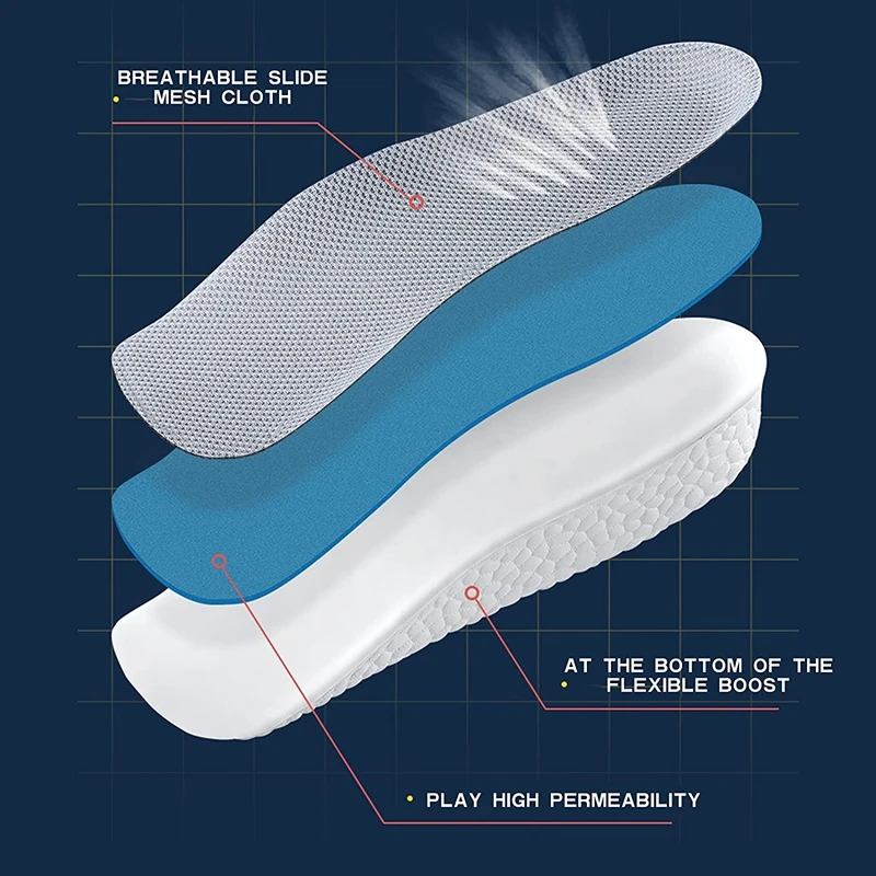 New Increase Height Insoles Light Weight Soft Elastic Arch Support Breathable Eva for Men Women Shoes Pads Heighten Lift Inserts