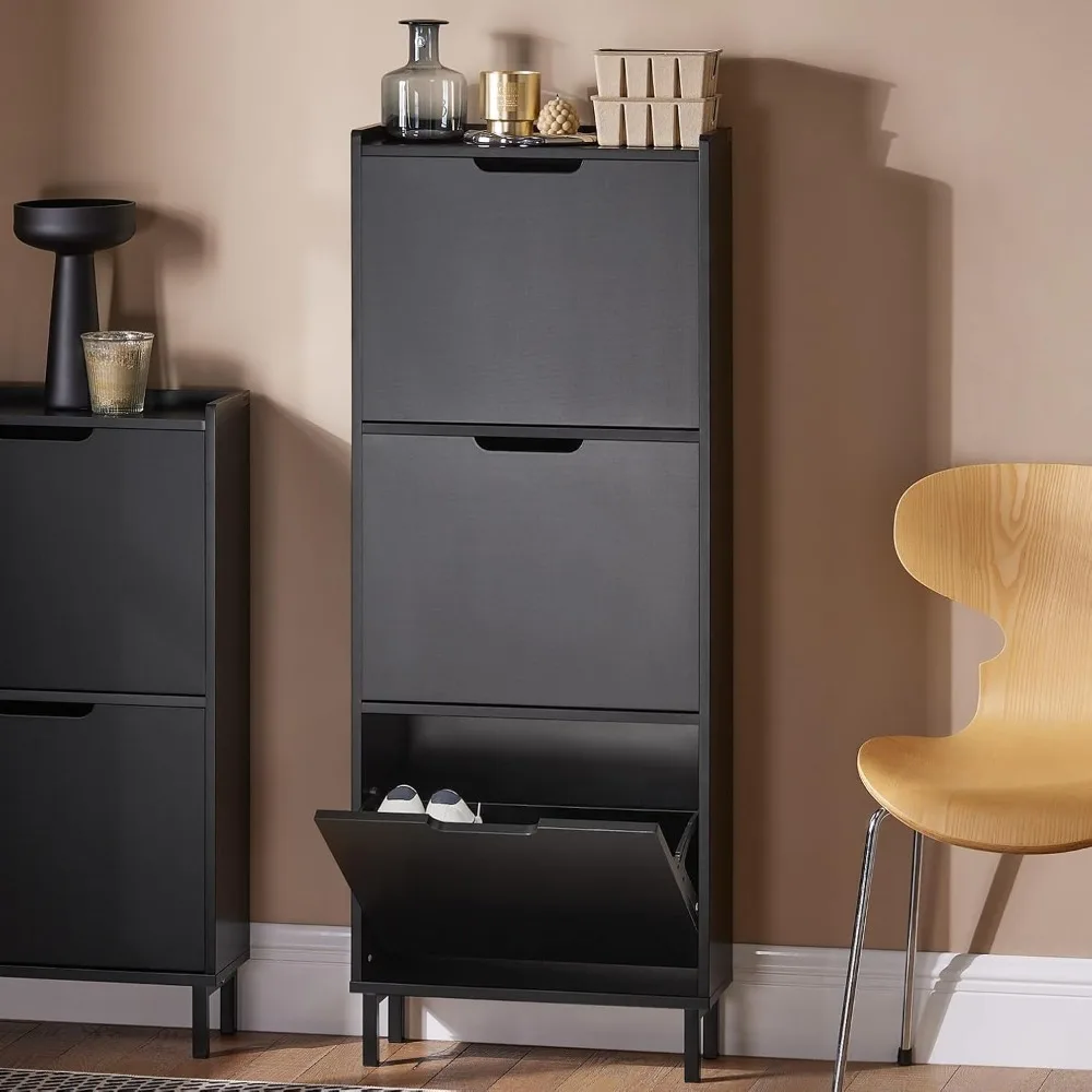 

Narrow Shoe Cabinet, Slim Shoe Rack Entryway, Hidden Shoe Storage Organiazer 3 Flip-Drawers Hallway, Customized
