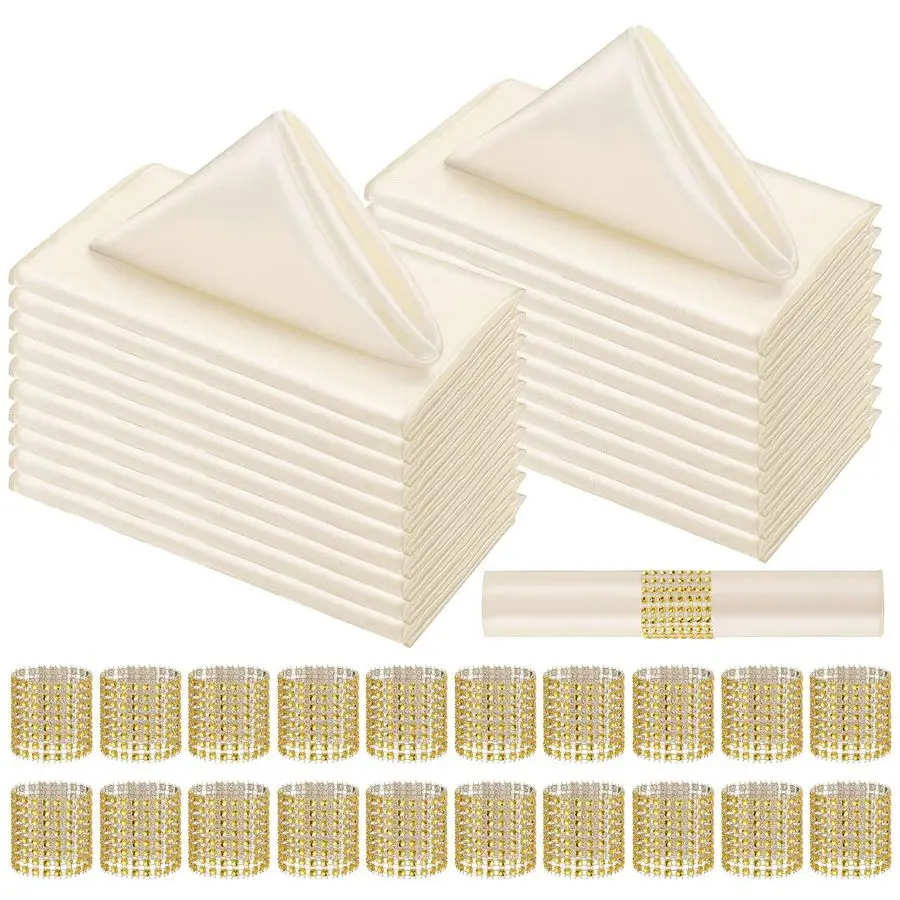 

Набор из 50 атласных салфеток и колец для них, 17 x 17 дюймов, гладкие квадратные салфетки для коктейлей, оптом, для Рождества и свадеб