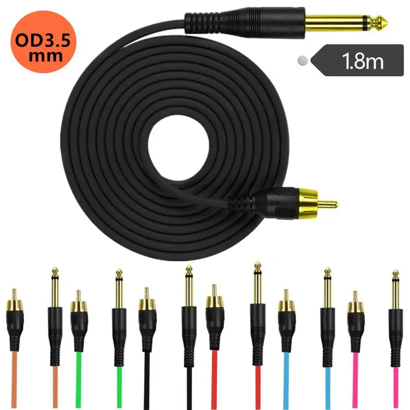 Altın kaplama kafa 6.35mm devrim RCA erkek dövme makinesi kanca motoru dövme kalemi renk elastik malzeme OD3.5mm