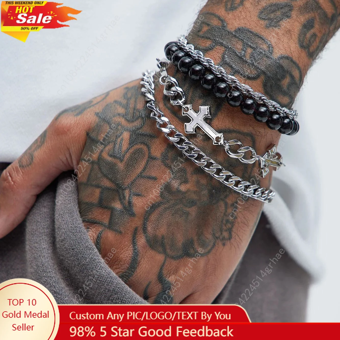 

4 Pcs Stainless Steel Bracelet Set For Men Women Punk Fashion Cross Beads Chain Bracelets Simple Hip Hop Unisex Jewelry Gift New