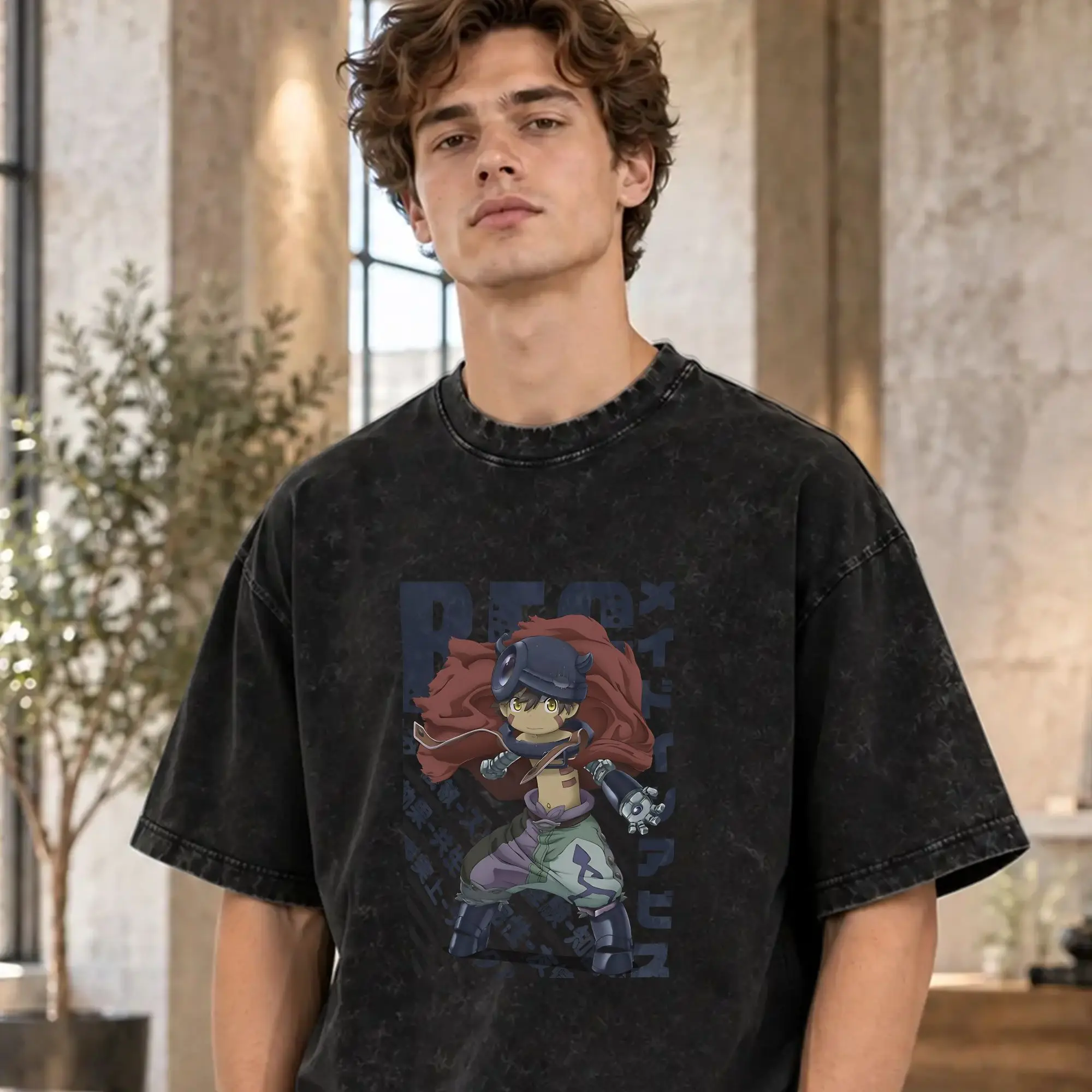 Made in Abyss Men's T Shirt Washed  Funny Tees Short Sleeve O Neck T-Shirts 100% Cotton Plus Size Tops
