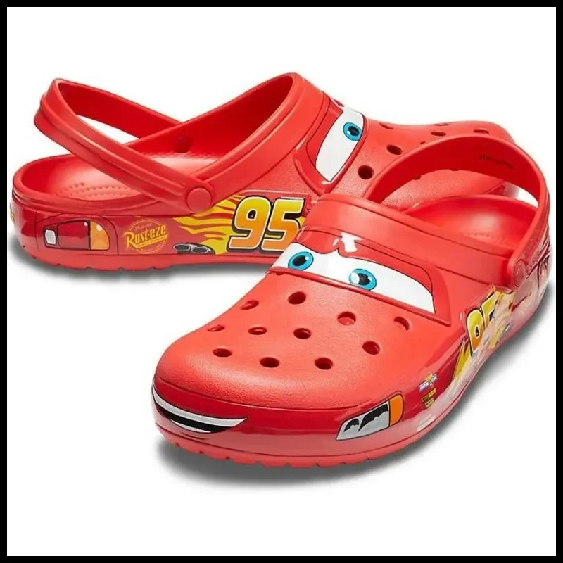 Aoger Disney Lightning Mcqueen Pixar Cartoon Solid Waterproof Slippers Outdoor Beach Shoes Sandals Casual Ankle-wrap Eva Shoes