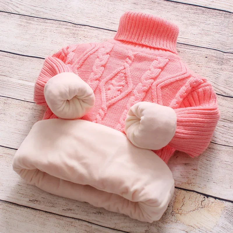 Children\'s Sweater and Fleece Thick Turtleneck Warm Base for Boys and Girls Pullovers for Kids Korean Fashion Winter Clothes