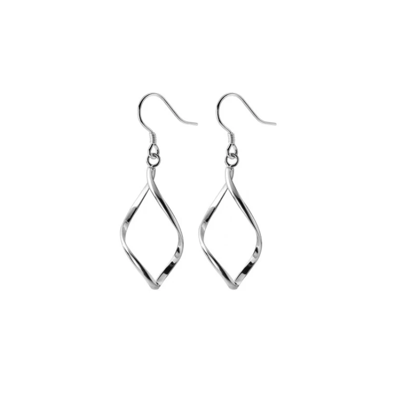 

S925 sterling silver long leaf fringed earrings personalized geometric exaggerated spiral leaf earrings