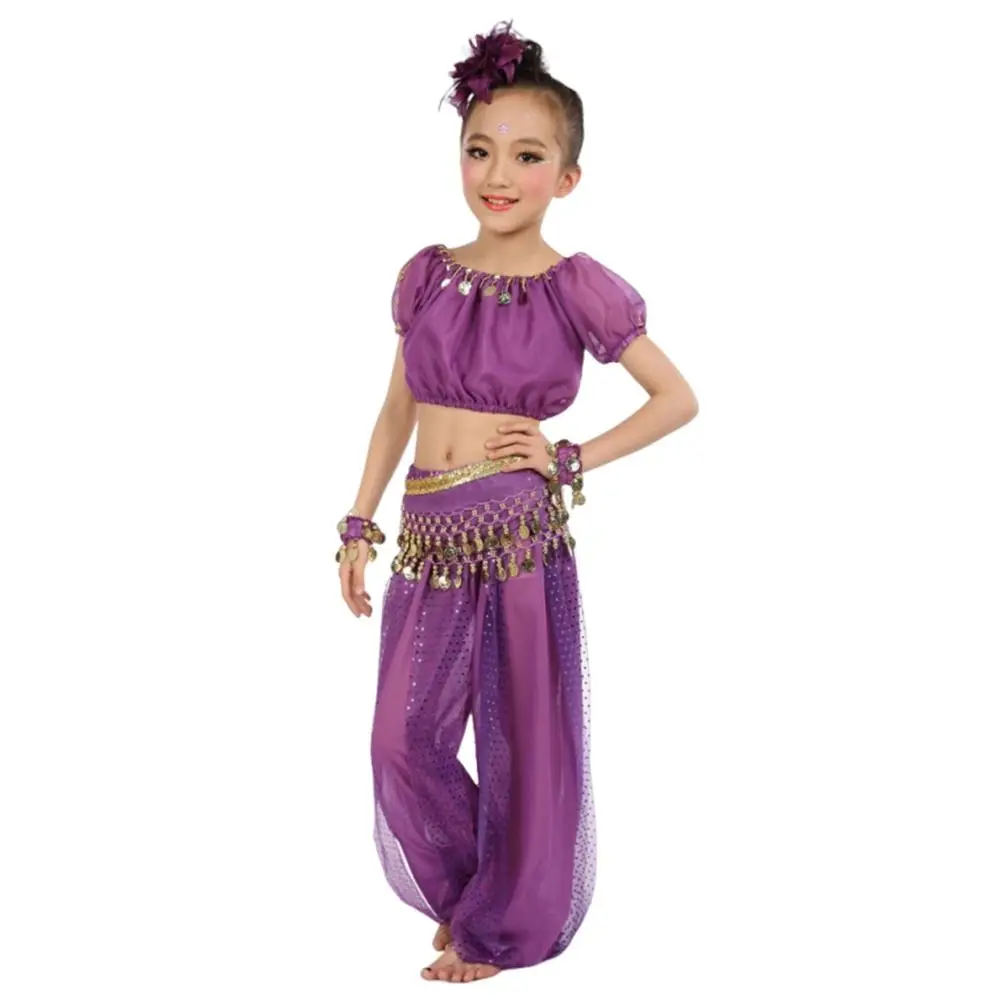 2Pcs/Set Sequins Belly Dance Costumes Elegant Professional Dance Top Pants Cha Cha Beautiful Kids Belly Dance Clothes