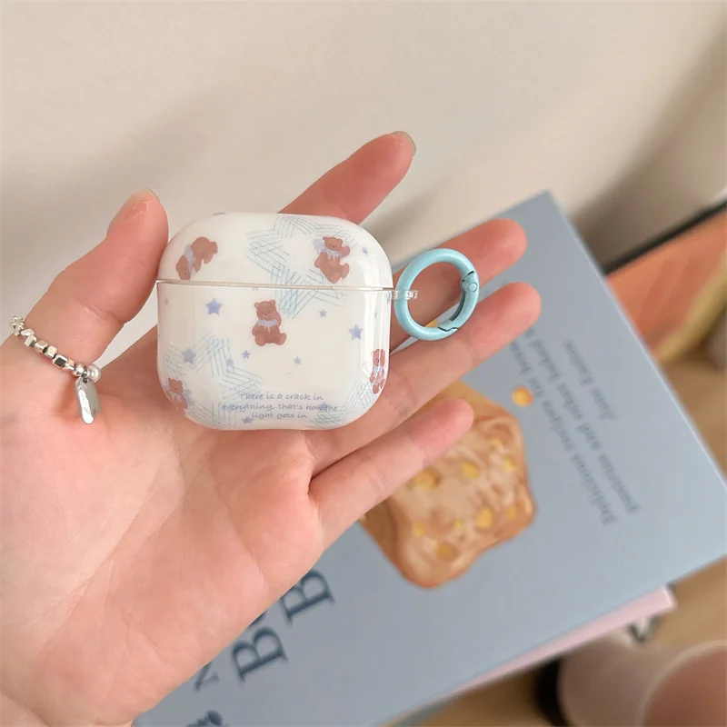 

Korean cartoon Bear Star headphone cover for AirPods Pro 2 4 AirPods 4 3 2 1 with Angel wings keychain headphone case cover