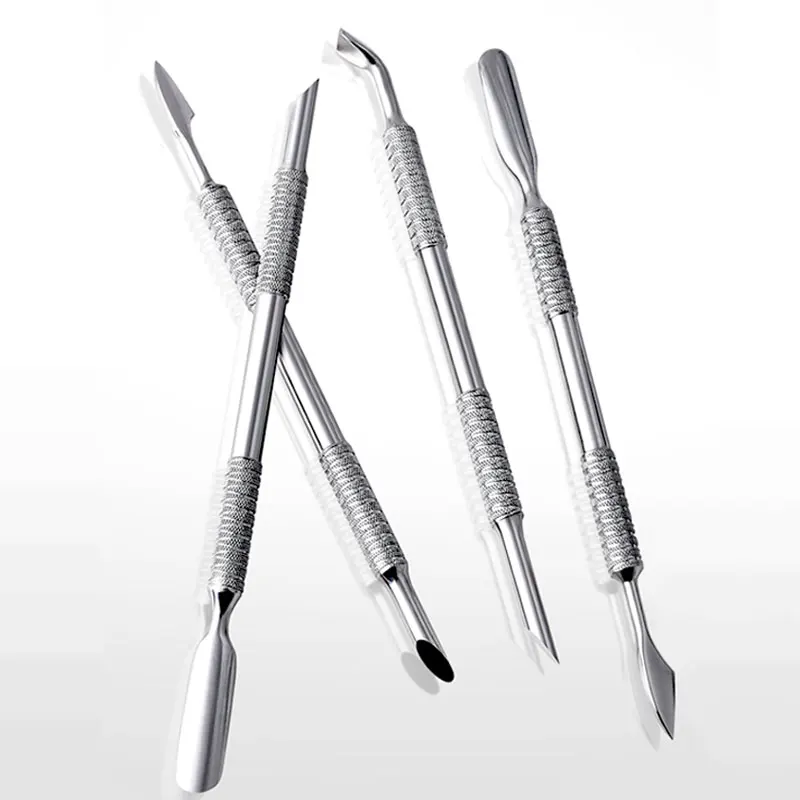 Dissolvant de cuticules à Double extrémité, bâton de manucure en acier inoxydable, outil de grattoir de vernis à ongles, outil professionnel de nettoyage des ongles