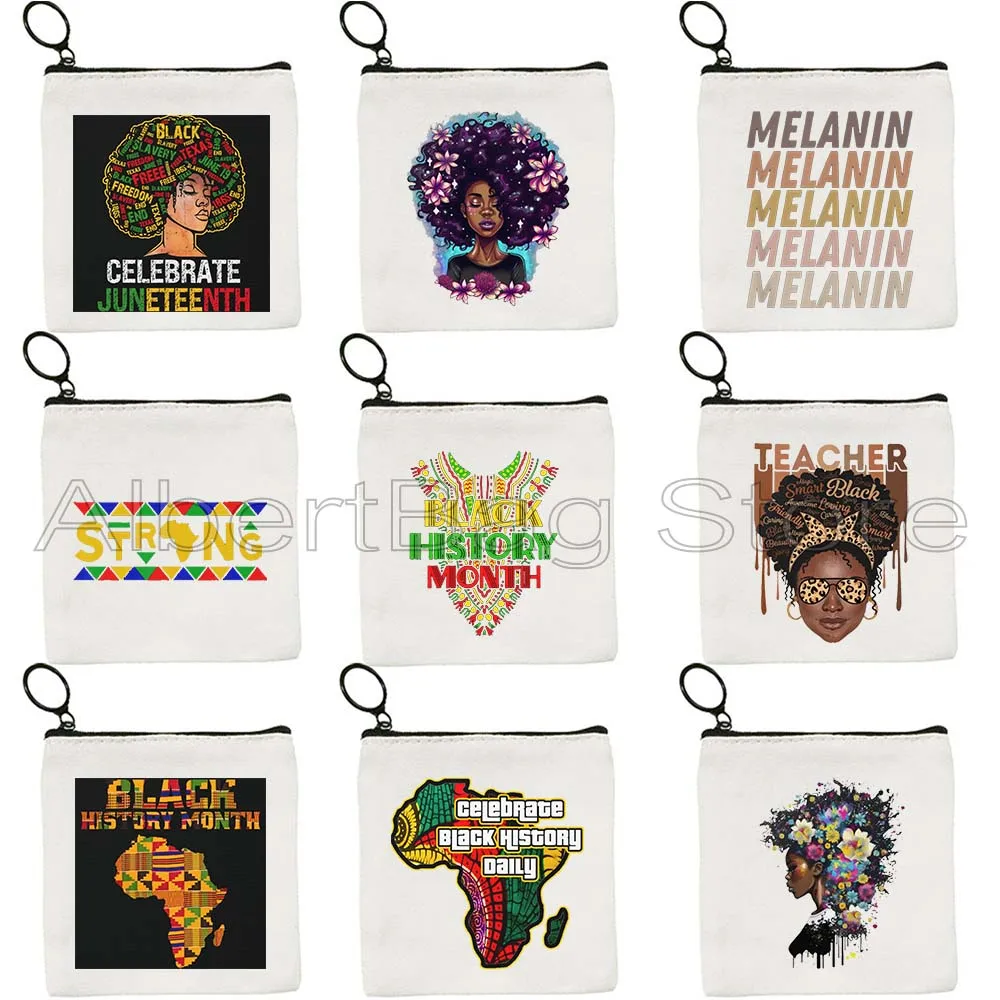 

Melanin Poppin Afro Black Girl Magic Black History African American Woman Canvas Coin Purse Key Case Bag Wallet Zipper Pouch