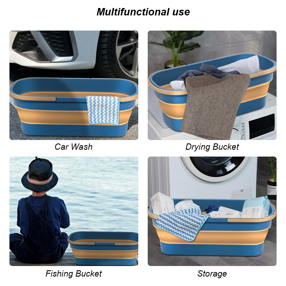 Flat Mop Cleaning Bucket Foldable Space Saving Basket with Handle Rectangular for Outdoor Garden Camping Fishing