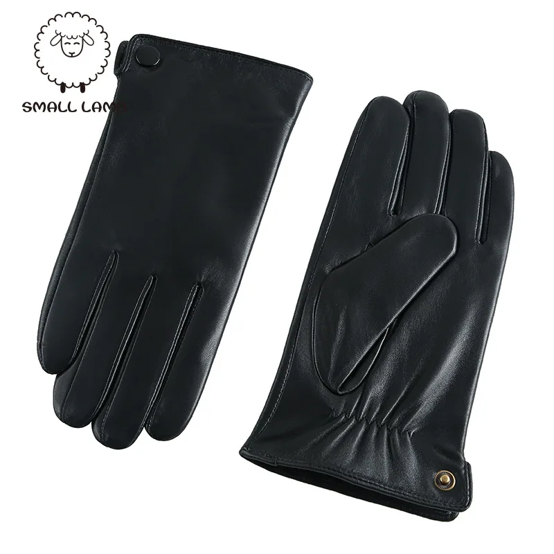 Processing Custom European and American Men's Sheepskin Leather Gloves Winter and Autumn Warm Touch Screen Velvet Leather Gloves