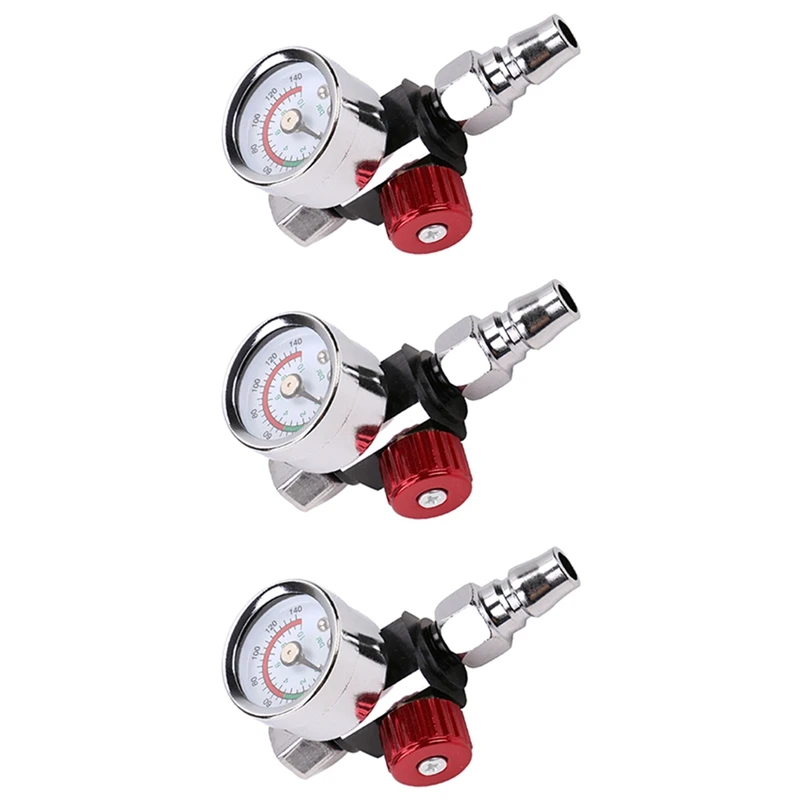 3Pcs High Quality Paint Sprayer Air Regulator Pressure Gauge Adapter Pneumaticl Air Pressure Regulator Pressure Gauge