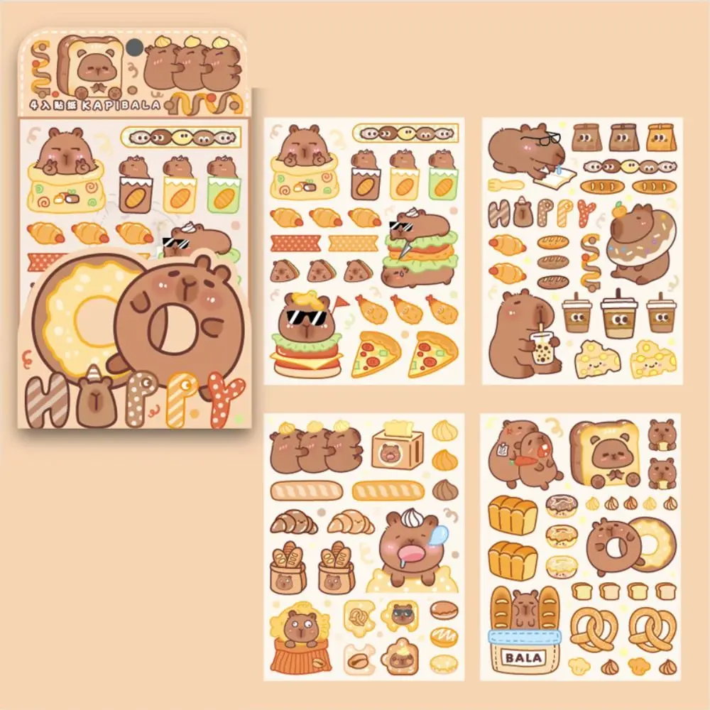 4 Pcs/bag Cute Capybara Sticker Creative Waterproof Stationery Sticker Cartoon Aesthetic Capybara Ledger Material Scrapbooking
