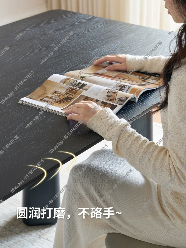 Q Retro medieval style solid wood restaurant rectangular designer restaurant home black rice dining table