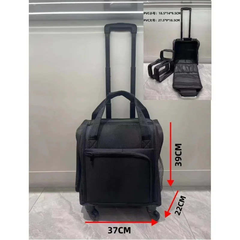 Pull Rod with Wheel Toolbox Makeup Bag Professional Follow Makeup Pattern Embroidery Nail Tool Kit Storage Large Capacity
