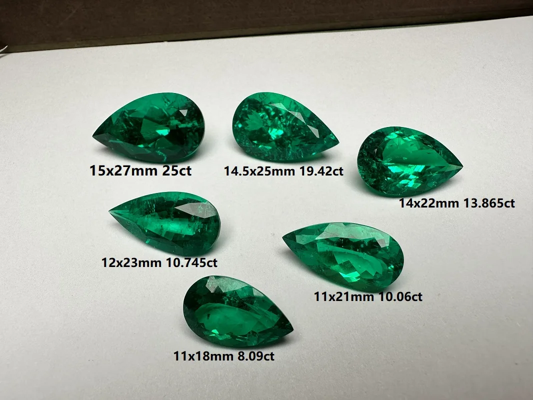 Lab Grown Columbia Emerald Pear Shape Size 8.0-25ct Hydrothermal Emerald with Inclusions Inside with AGL Certificate