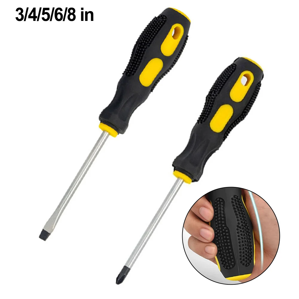Strong Magnetic & Slotted Screwdriver With Massage Handle For Non-Slip Grip, 50# Steel Repair Tool 3-8 Inch Multi-Size Set