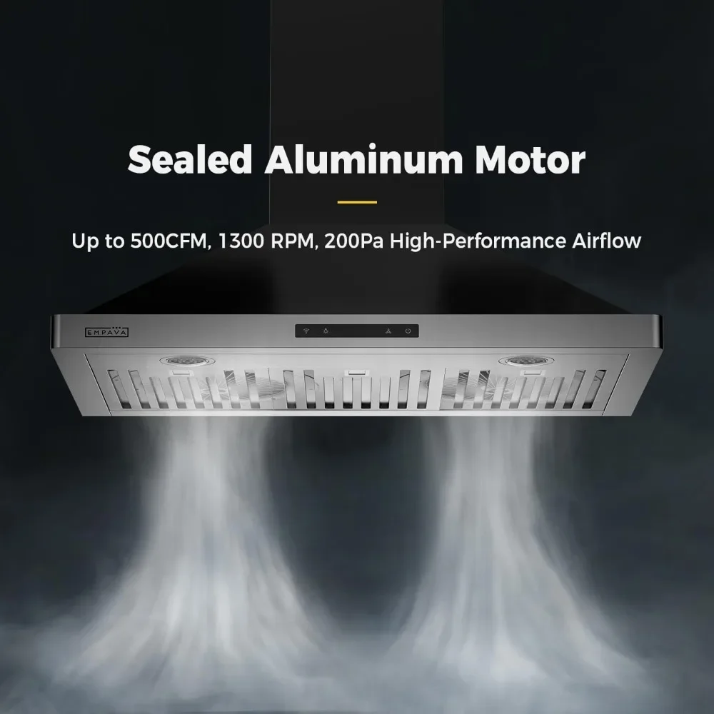 Ducted Wall Mount Range Hood 36 Inch,  with Sealed Aluminum Motor Soft Touch & Remote Control, 3-Speed, Permanent Filters