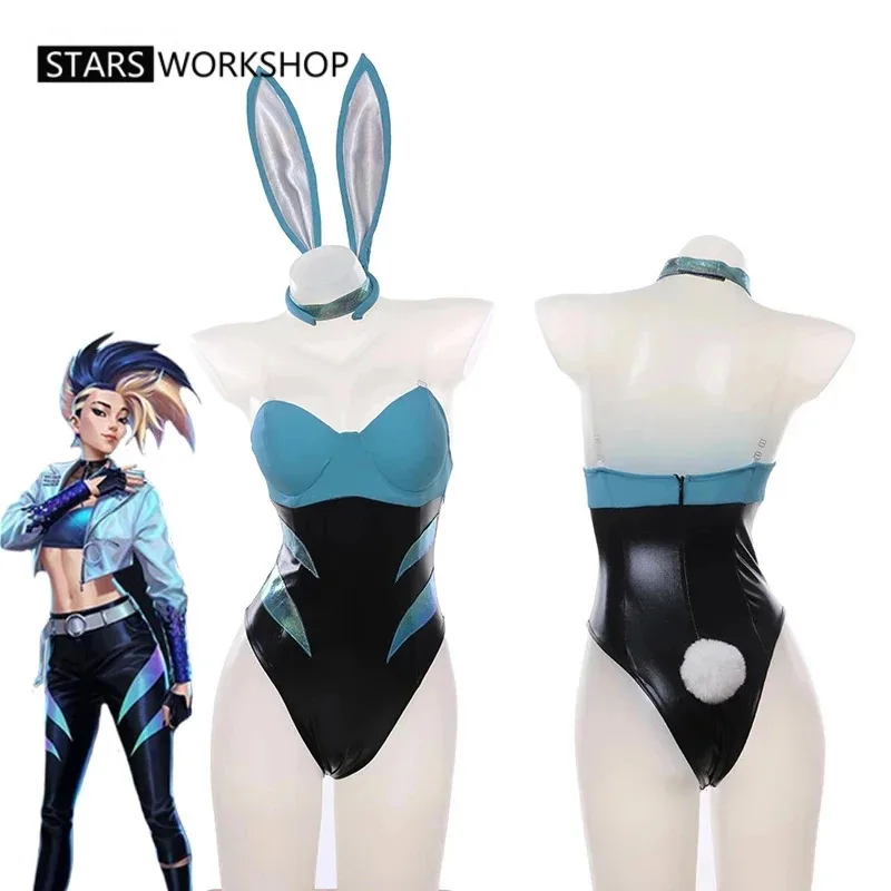 KDA Bunny Women Sexy Jumpsuits Girls Dresses Ahri/Evelynn/Akali/Seraphine Cosplay Costume Rabbit Ears Halloween Carnival Party