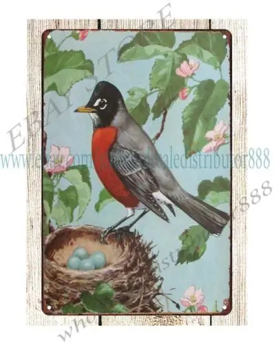 1942 Robin and nest by Jacob Bates Abbott metal tin sign kitchen interior design