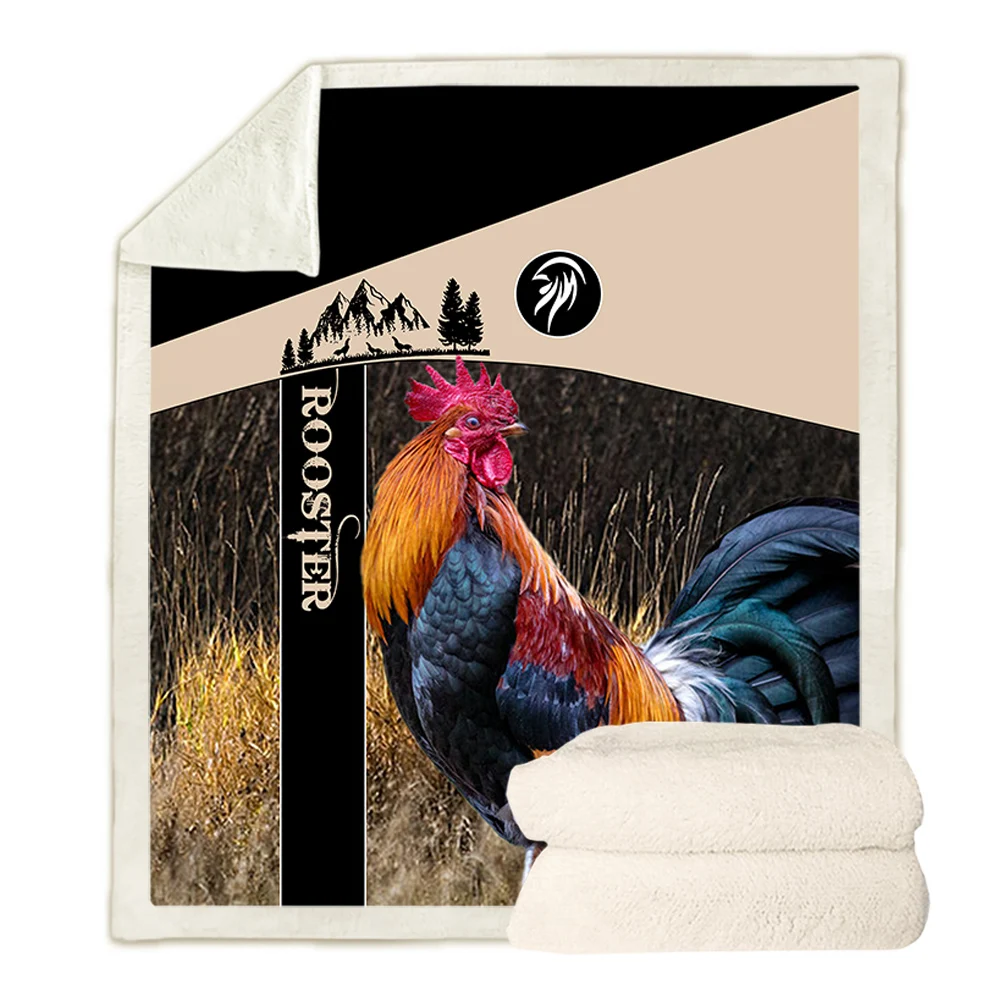 HX Fashion Rooster Lovers Decken, 3D-Grafik, Hahn-Spleißen, Plüsch-Steppdecken, lustig, warm halten, doppellagige Überwurfdecke