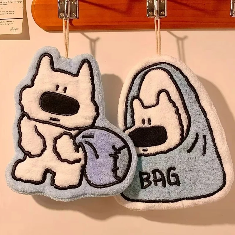 Cute Puppy Design Hand Towel Super Absorbent Thick Coral Velvet Hanging Type for Kitchen Bathroom Use Dress Accessories