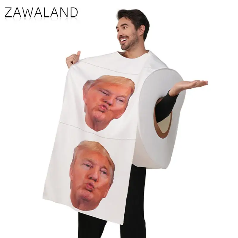 Zawaland Spoof Toilet Paper Costume Biden Trump Roll Paper Couple Clothes Funny Party Clothes Heart Woman Man Print Outfit 50cm