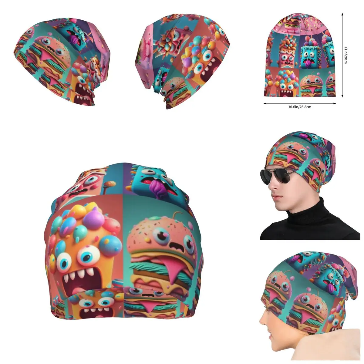 

3D Color printing Knitted Hat For Men And Women, Nutty Chocolate Ice Cream Waffle Gift Unisex winter Warm Brimless Urinal Hat