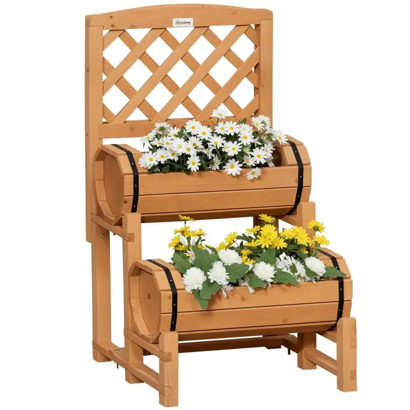 Fioriera da Esterno a Mezza Botte in Legno d'Abete con Design Verticale Rialzato, 45x45x180 cm