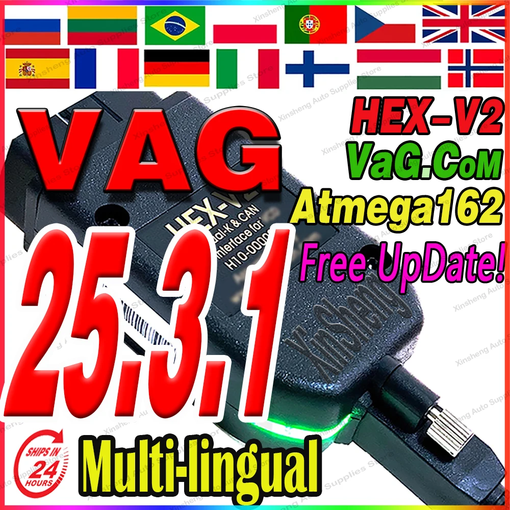 

2025 для VAG COM HEX-V2 сканер OBD2 диагностический инструмент кабель V24.7 многоязычный HEX V2 Wesheu VAG COM для Audi SKODA VW Car