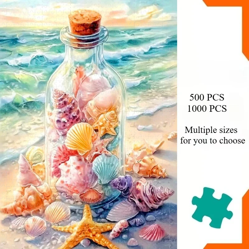Large Jigsaw Puzzle 500/1000Pieces Beach Shell Bottle Paper Puzzles Adult Present Portable Box for Family Games Educational Toys
