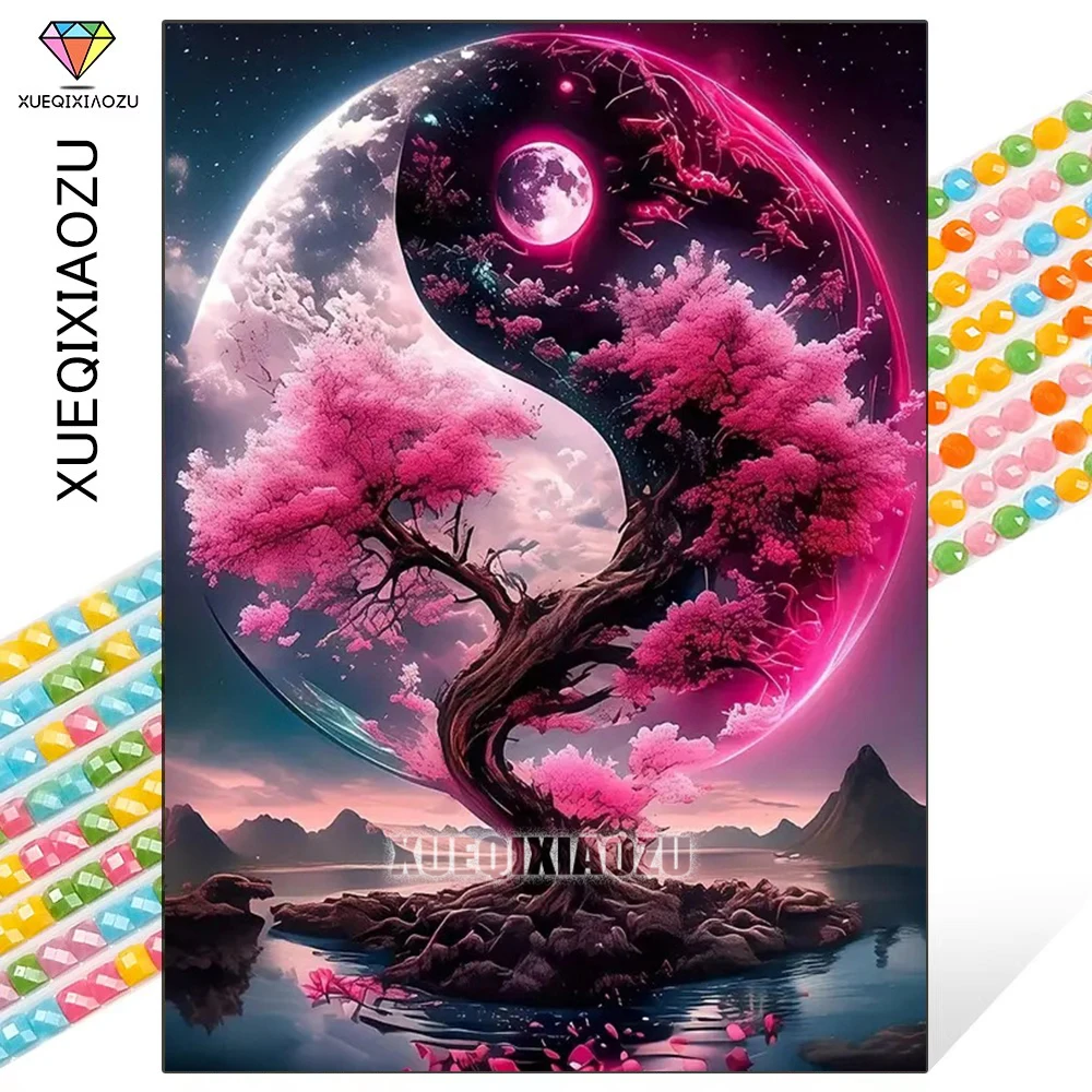 5D Elmas Mozaik Ay Ağacı Manzara Yeni Varış DIY Tam Rhinestones Mozaik Zanaat Malzemeleri Nakış Tai Chi El Yapımı Hobi