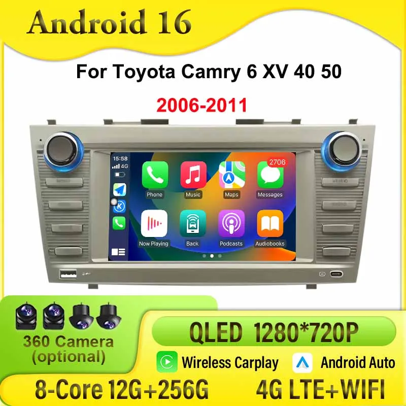 Para Toyota Camry 6 XV 40 50 2006-2011 coche Android Auto Carplay Radio 7 pulgadas GPS navegación coche reproductor Multimedia WIFI 4G BT DSP