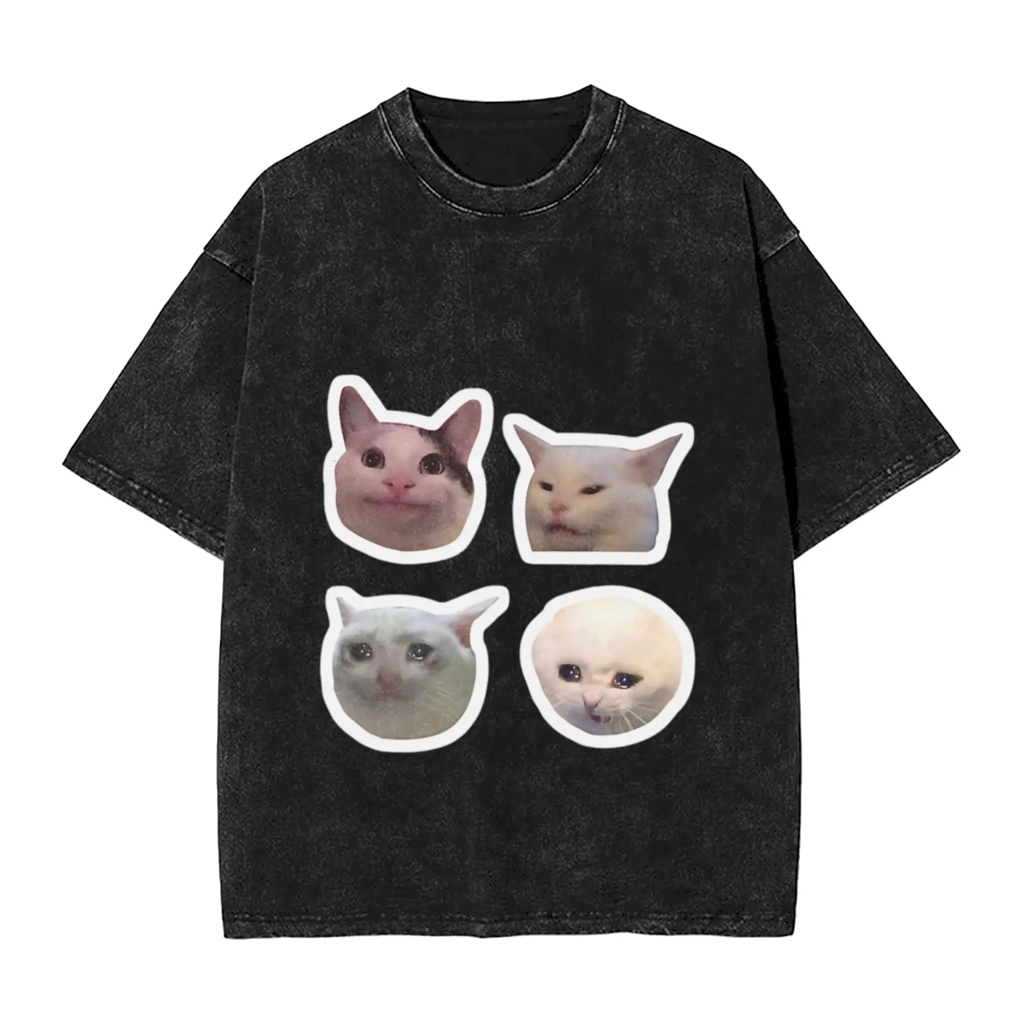Cat Meme Funny Cat Adorable Fluffy Fat Classic Comfort A T-Shirt Oversized Short Sleeve Men's Women's Cotton Tees Tops