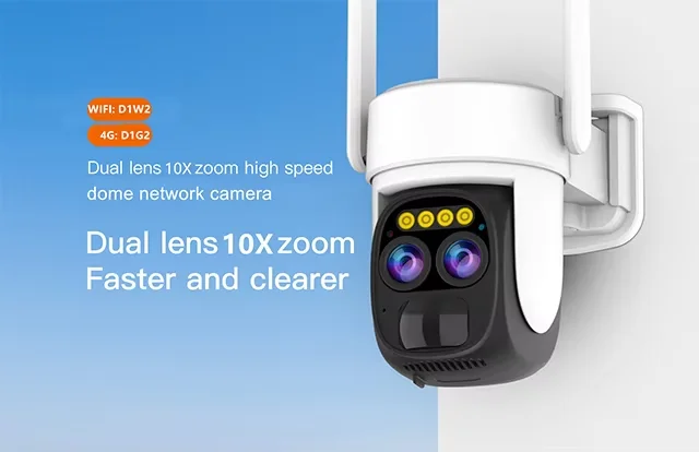 4MP Outdoor WiFi IP Camera Dual Lens Solar Camera 10X Digital Zoom Night Vision AI Detection Video Wireless CCTV PTZ Camera