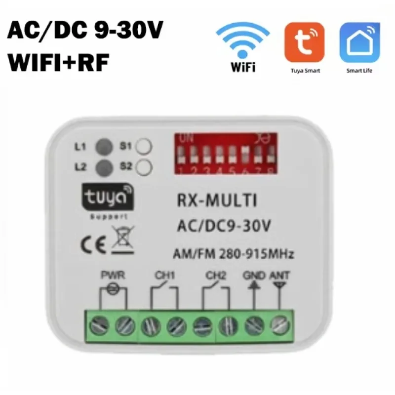RX MULTI Tuya 300-868MHz WiFi Smart Switch Module 2-Kanaals 433MHz 868MHz Garagedeur Afstandsbediening Ontvanger Opener Zender