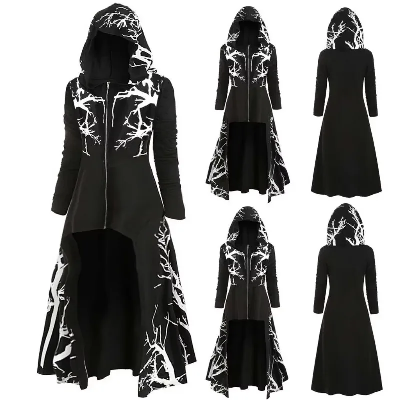 Medieval Coat Man Unisex Adult Women 3D Print Medieval Hooded Cape Long Cloak Halloween Carnival Gothic Costume Ponchos Cape