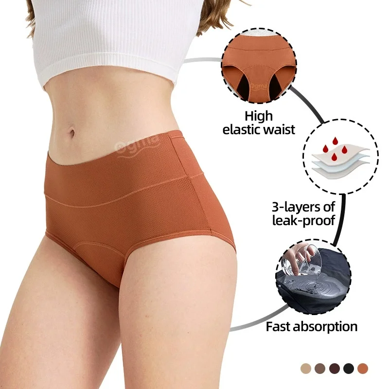 Women's 3-Layer Fast Absorption Mid Waist Period Panties Leakproof Breathable Underwear For Period Days image 4