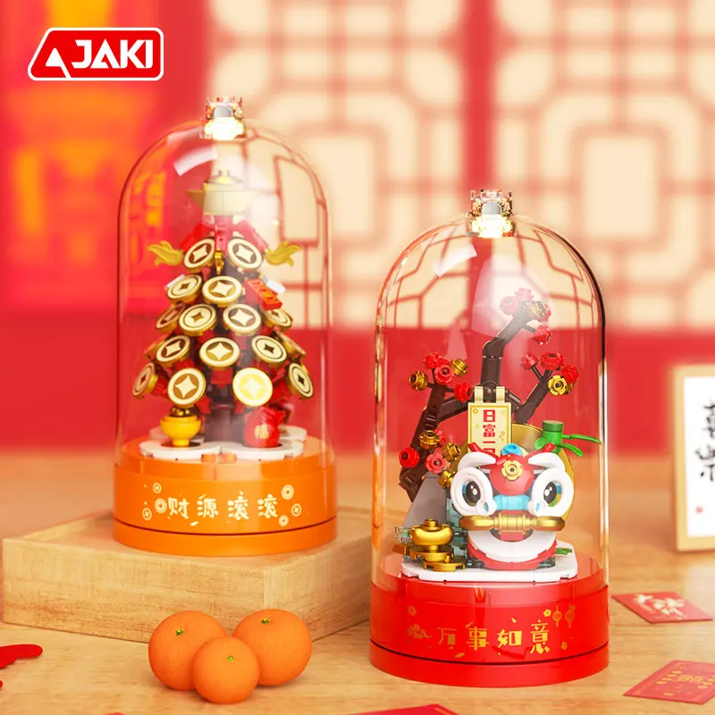 New Year China-Chic Ornaments Wealth Roll on All Good Luck Music Box Building Block with Transparent Cover Joy gift toys