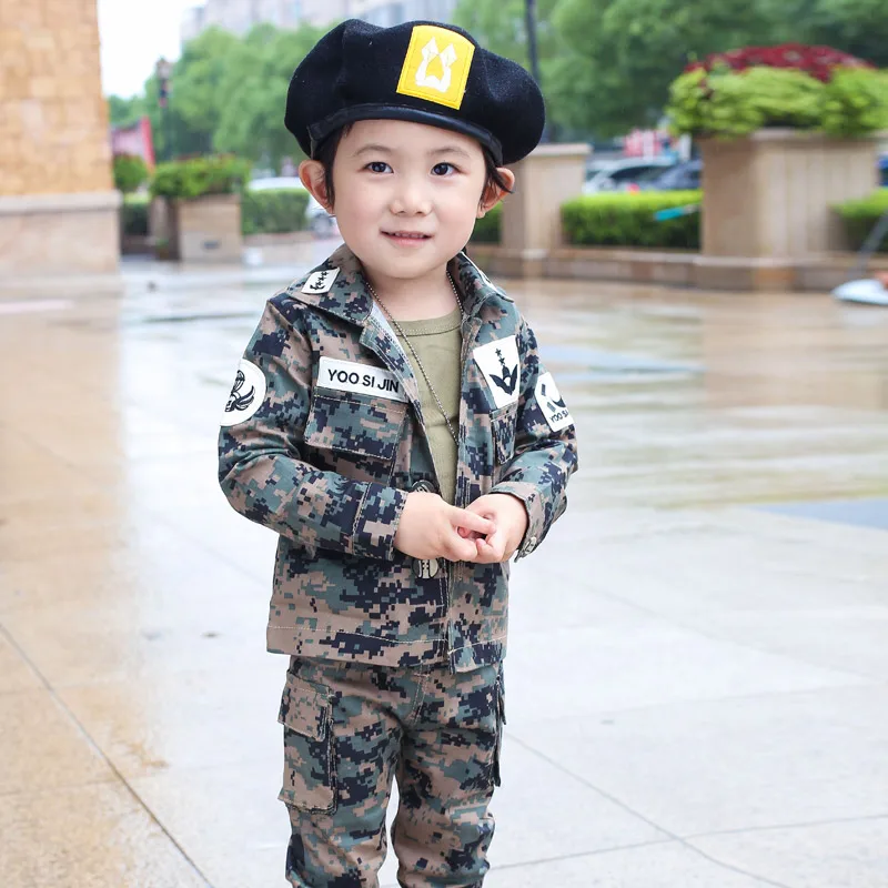 Free Belt & Hat Spring Fall Little Boys Camouflage Clothing Set Baby Kid Military Uniform Clothes Children\'s Sport Suit 4 Pcs