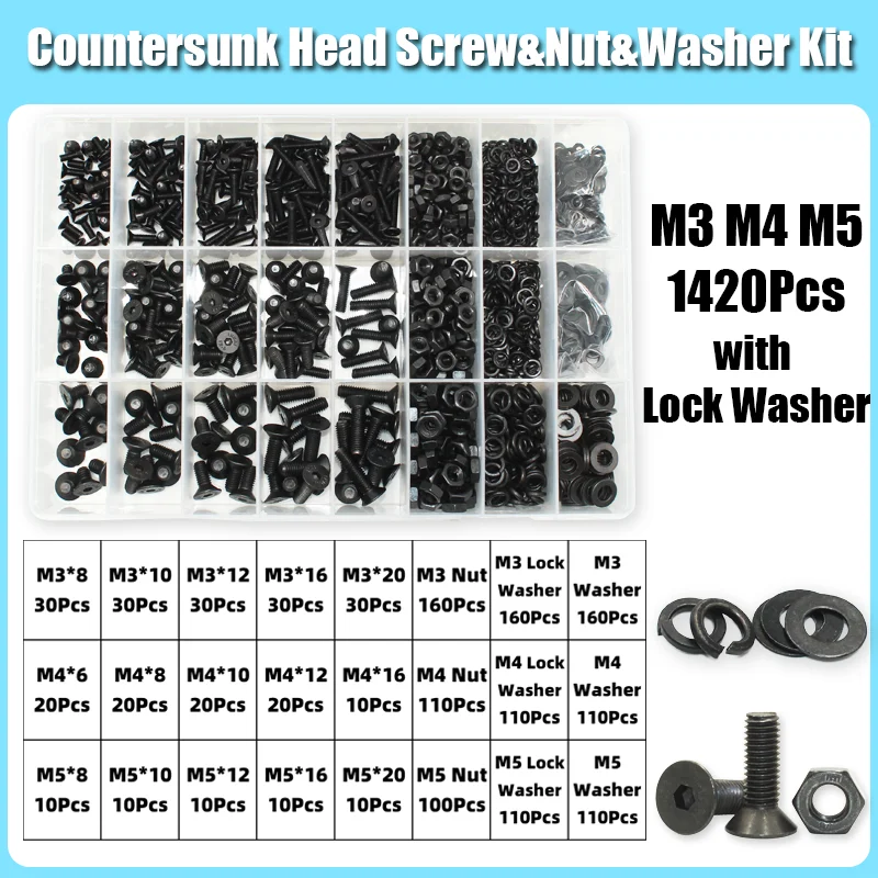 3045/Set m2 m2, 5 m3 m4 m5 m6 m8 Kohlenstoffs tahl Sechs kant Sechs kant Flach kopf Senk kopfs ch rauben Schrauben Schrauben Mutter Unter leg scheibe Sortiment Kit – Detail 10