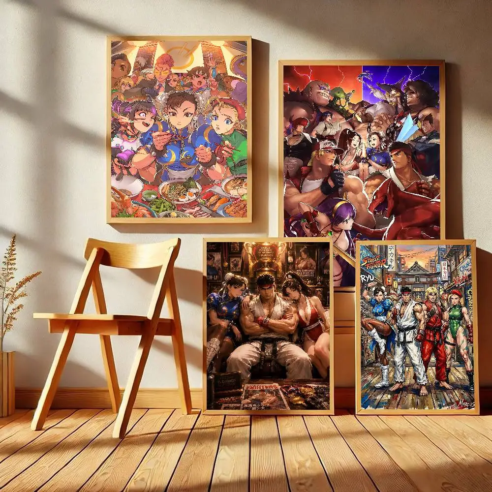 Classic Hot Video Game Street Fighter Whitepaper Poster Waterproof Paper Sticker Coffee House Bar Aesthetic Art Wall Painting