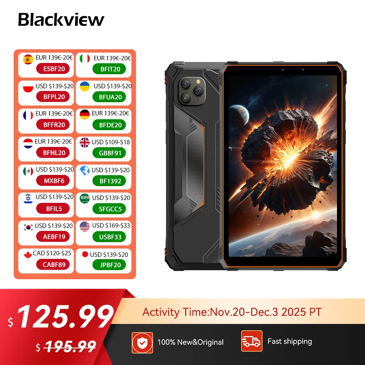 

Blackview Active 5 Rugged Tablet,8.68" HD+ 90Hz Android 15 Mini Pad,8GB+128GB,6600mAh Battery,Waterproof/Dual SIM/IP68/NFC/GPS