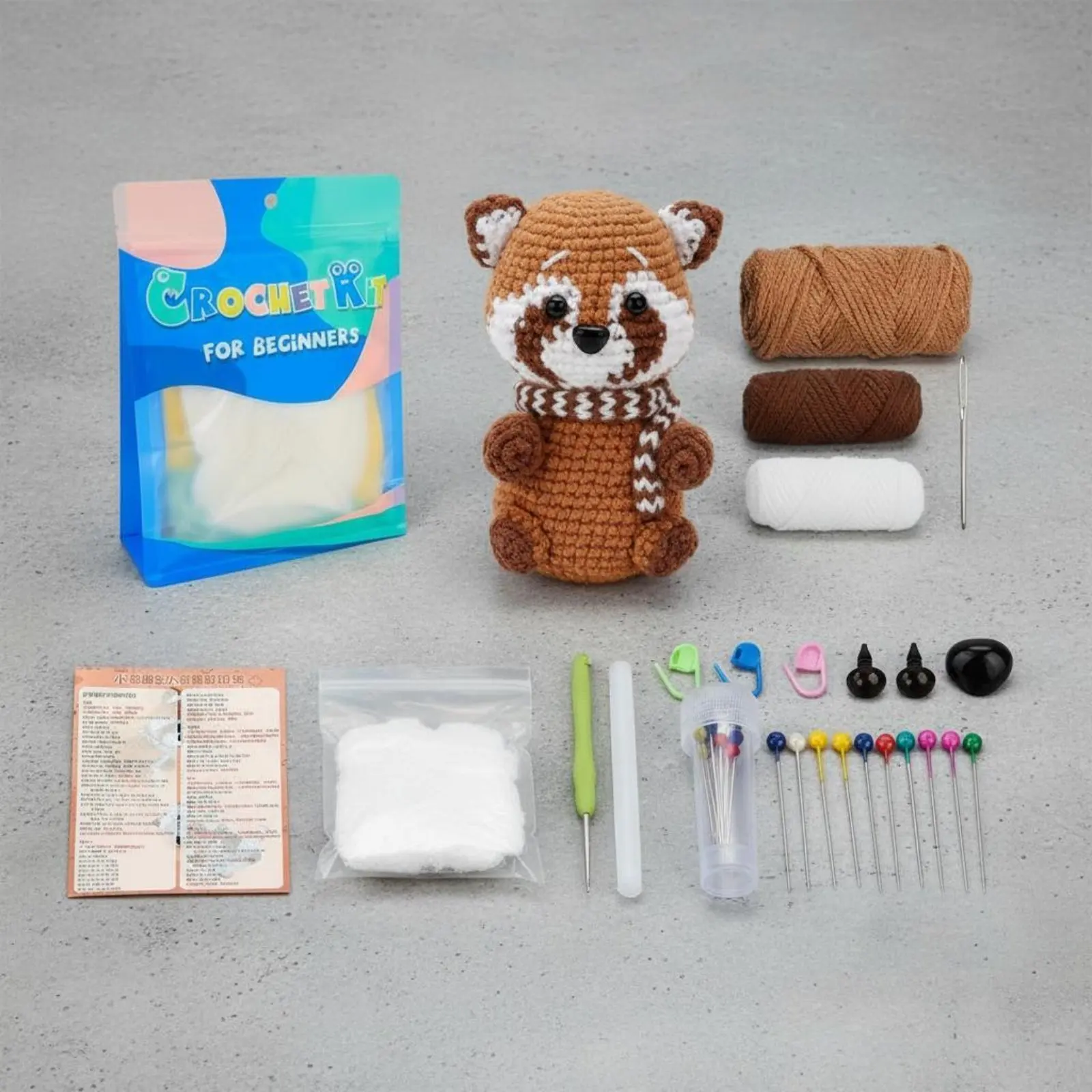

Panda Crochet Kit Detailed Instructions DIY Creature Crochet Set Red Panda Amigurumi Kit Easy to Learn for Beginners