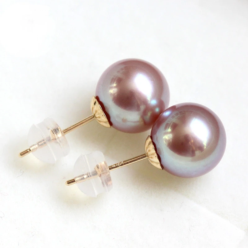 

Concise Jewelry Natural 11-12mm Sea Purple Pearl Round Earring Filled Gold Earrings for Woman Classic Party