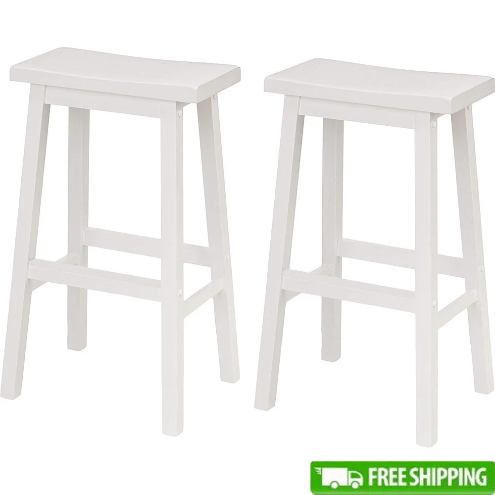 

Indoor Backless Saddle Wood Stools Set of 2 Counter Height Kitchen Bar Chairs Durable Solid Furniture Easy Assembly