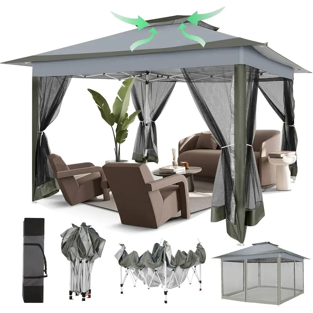 

Уличные беседки 12x12 (распродажа) - Улучшенная водонепроницаемая портативная беседка с москитной сеткой, 4 веревками, 8 колышками, сумкой для переноски для патио