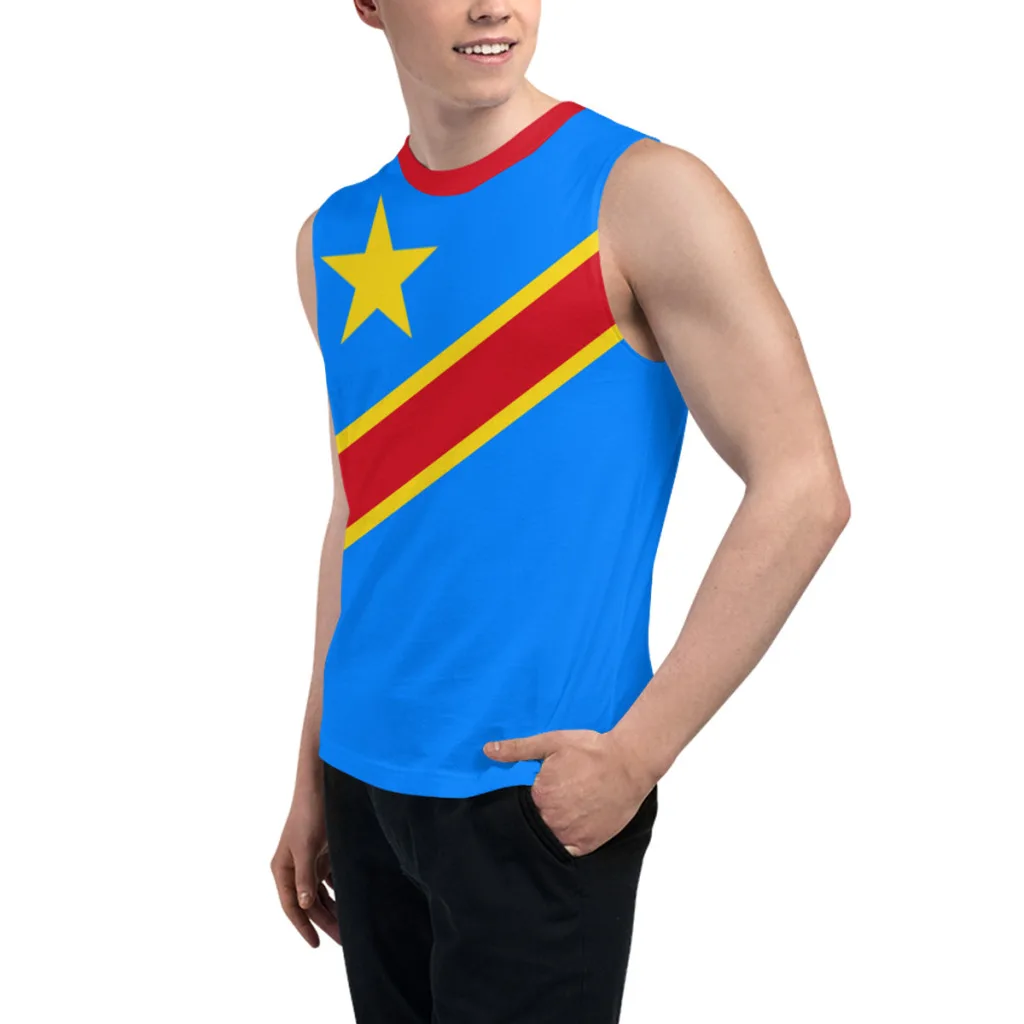 Sleeveless T-shirt Democratic Republic of Congo Flag 3D Men's Boys Tshirt Gyms Tank Fitness Joggers Basketball Training Vest