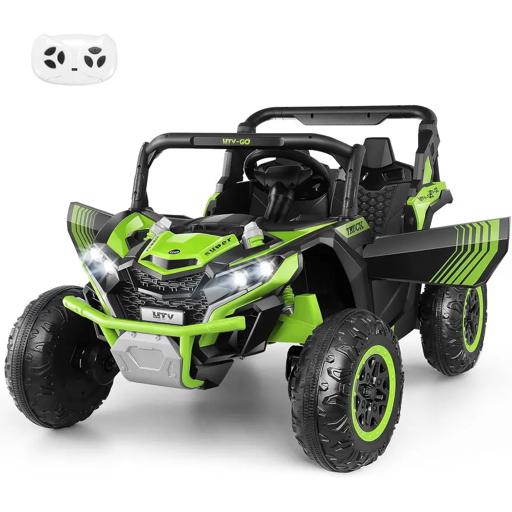 24v 2-zits rit op auto voor jongens en meisjes, UTV voor kind met ouderafstandsbediening, elektrische kindervoertuigen, off-road op batterijen, groen