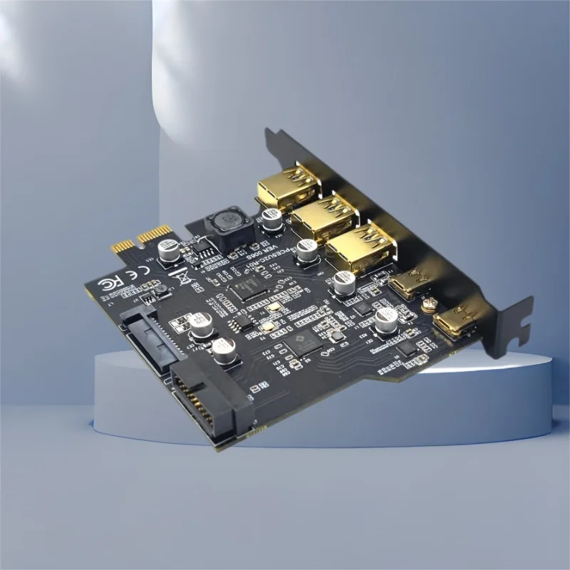 PCI Express X1 to USB C + USB A Adapter with 19Pin Header SATA Power USB3.2 Gen2 PCI Express Board PCIe to USB 3.2 Gen2 5Gb Card